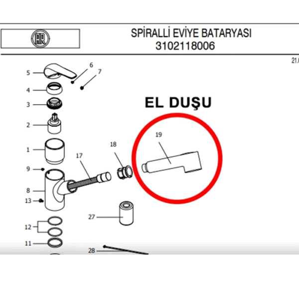 AR Dore Spiralli Mutfak Bataryası El Duşu - 102138003AR - Görsel 2